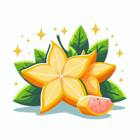 Carambola or star fruit on white background. Vector illustration.のイラスト素材