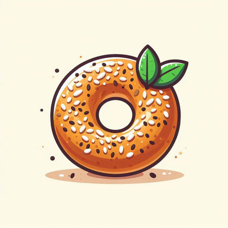Illustration of a donut with sesame seeds on a white backgroundのイラスト素材
