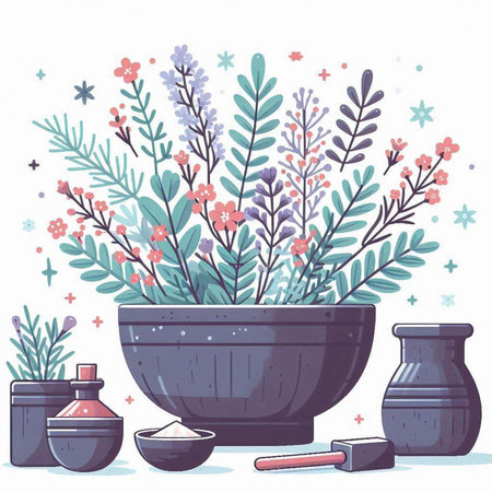 Flower pot with herbs. Vector illustration in flat cartoon style.のイラスト素材