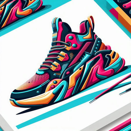 Sneakers on a colorful background. 3D illustration. Eps 10.のイラスト素材