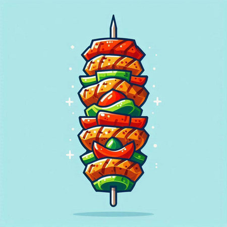 Illustration of a shish kebab on a blue backgroundのイラスト素材