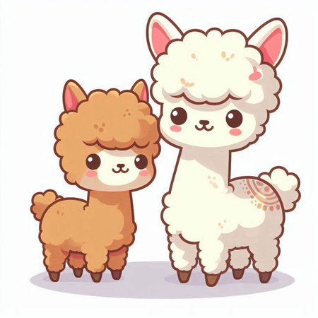 Cute cartoon alpaca and lama. Vector illustration.のイラスト素材