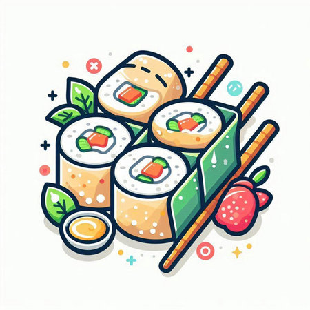 Sushi roll icon in line art style on white background. Vector illustration.のイラスト素材