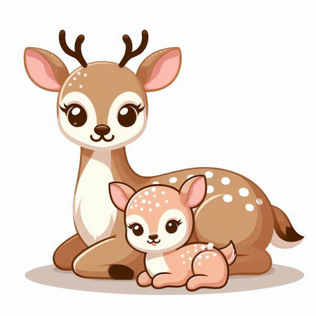Cute baby deer with mother on white background. Vector illustration.のイラスト素材