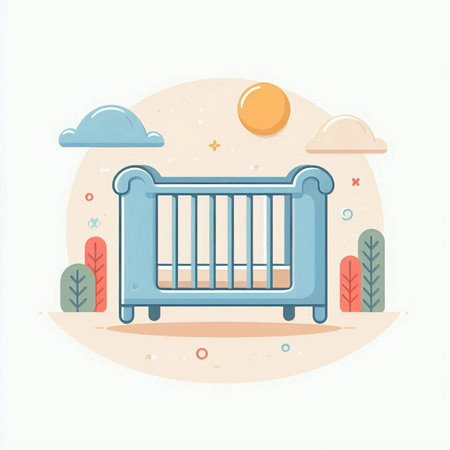 Crib in the park. Vector illustration in flat style. Crib in the park.のイラスト素材