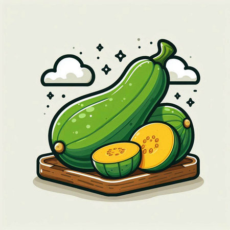 Illustration of zucchini on a wooden board. Vector illustration.のイラスト素材