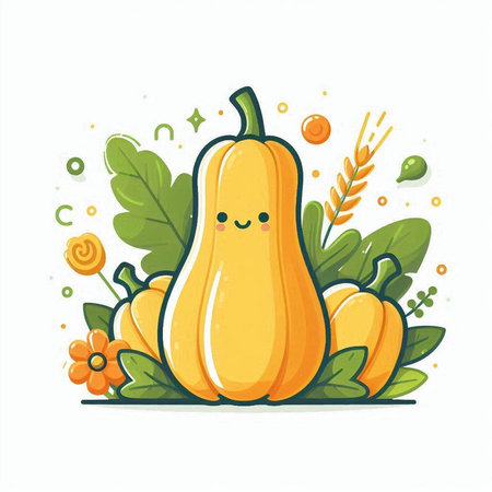 Pumpkin vegetable character. Cute cartoon kawaii vegetable character. Vector illustrationのイラスト素材