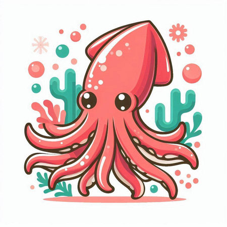 Cute cartoon octopus vector illustration isolated on a white background.のイラスト素材