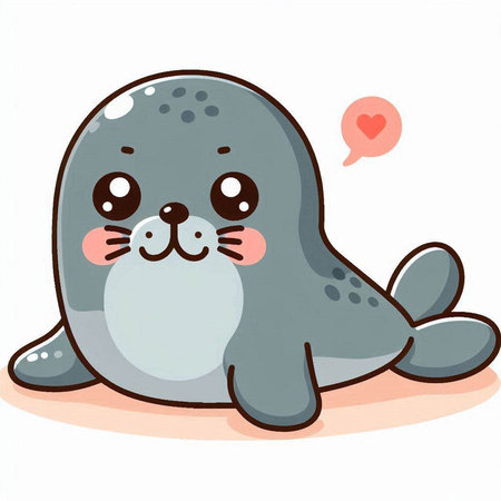 Vector illustration of a cute little seal with a heart in the mouthのイラスト素材