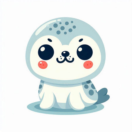 Cute cartoon baby seal. Vector illustration isolated on white background.のイラスト素材