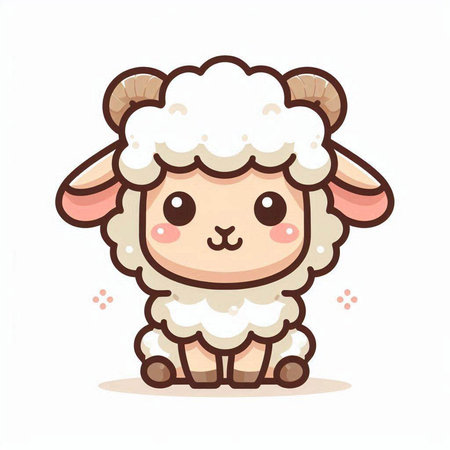 Cute sheep cartoon character. Vector illustration isolated on white background.のイラスト素材