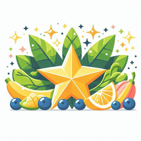 Fruits and berries in the form of a star. Vector illustration.のイラスト素材