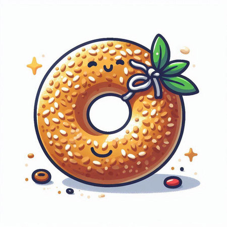 Cartoon donut with a bow on a white background. Vector illustration.のイラスト素材