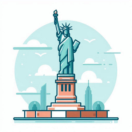 Statue of Liberty in New York City. Flat style vector illustration.のイラスト素材