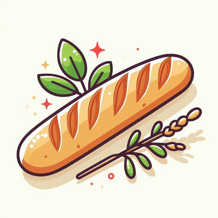 Baguette bread icon. Vector illustration in flat cartoon style.のイラスト素材