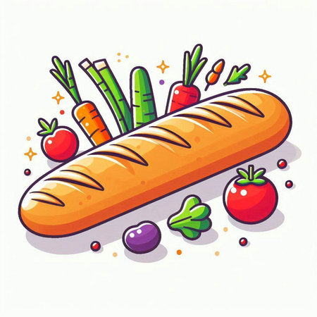 Healthy food. Vector illustration of a baguette with vegetables.のイラスト素材