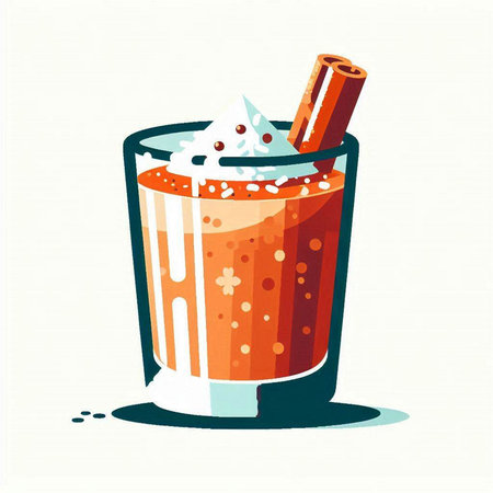 Cocktail with whipped cream, cinnamon and sugar. Vector illustration.のイラスト素材