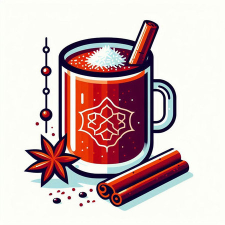 Mulled wine with cinnamon and star anise. Vector illustration.のイラスト素材
