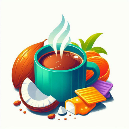 Cup of coffee with sweets on a white background. Vector illustration.のイラスト素材