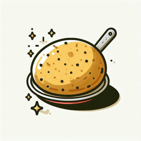 Pancakes in a frying pan on a plate. Vector illustration.のイラスト素材