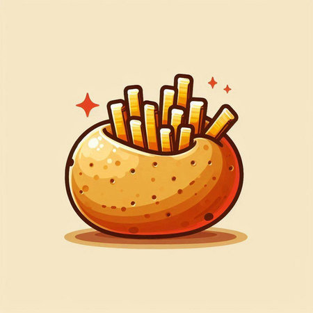 Illustration of a hot dog with french fries on a light backgroundのイラスト素材