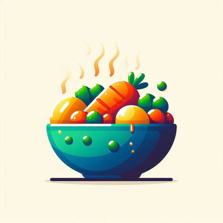 Vegetable salad in a bowl. Vector illustration in flat styleのイラスト素材
