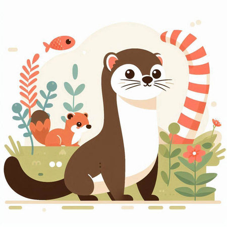 Cute otter in the forest. Vector illustration in flat styleのイラスト素材