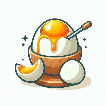 Boiled egg with spoon and eggshell. Cartoon vector illustration.のイラスト素材