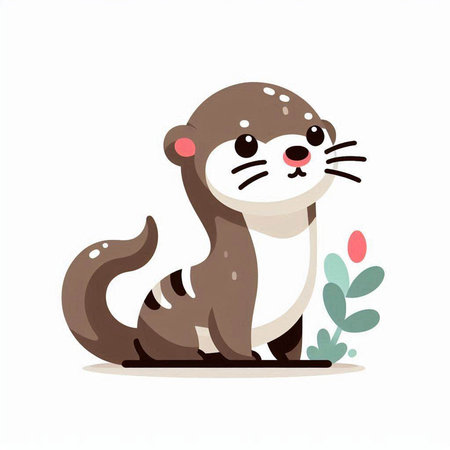 Cute little otter sitting on the ground. Vector illustration.のイラスト素材