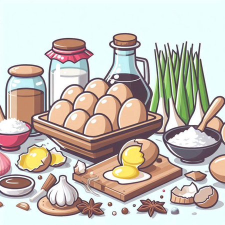 Illustration of a set of ingredients for cooking. Vector illustration.のイラスト素材