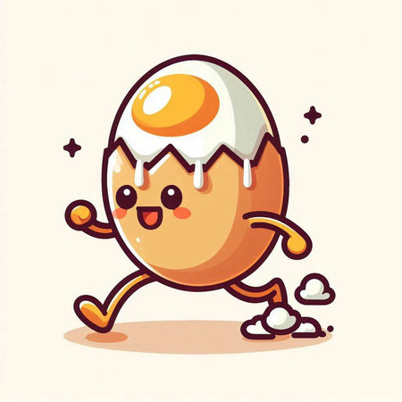 Cute cartoon egg character running on white background. Vector illustration.のイラスト素材