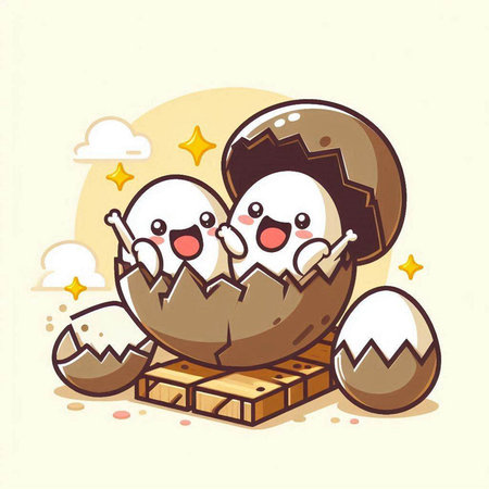 Illustration of cute easter eggs with cute faces in cartoon styleのイラスト素材
