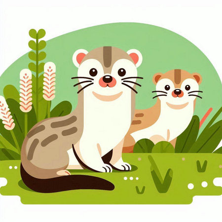 Cute chipmunk family in the park. Vector illustration.のイラスト素材