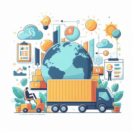 Flat design modern vector illustration concept of global logistics, transportation, distribution, distribution.のイラスト素材