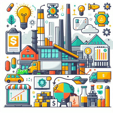 Flat line design vector illustration concept of industrial and industrial industry.のイラスト素材