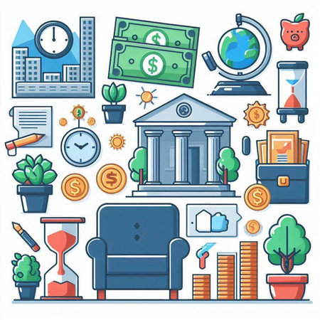 Business and finance icons set in thin line style. Vector illustration.のイラスト素材