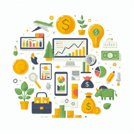 Flat design modern vector illustration concept of online business and finance.のイラスト素材