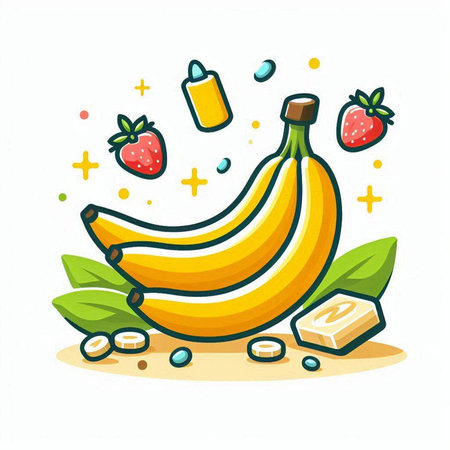 Banana fruit and smoothie. Vector illustration in cartoon style.のイラスト素材
