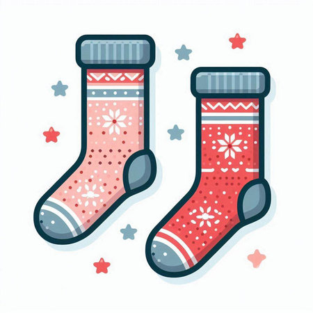Vector illustration of Christmas socks with snowflakes on a white background.のイラスト素材