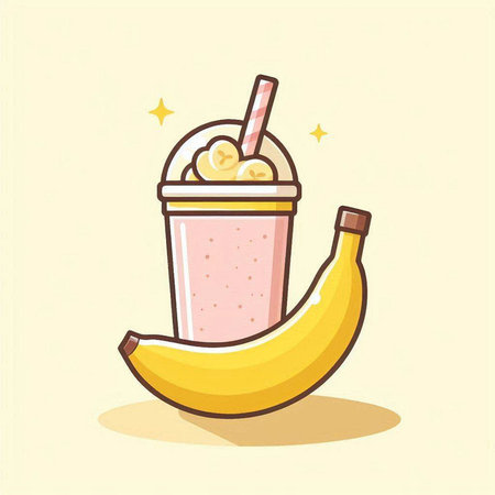 Banana milkshake with whipped cream and fresh bananas. Vector illustration.のイラスト素材