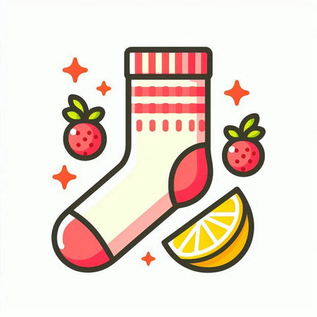 Vector illustration of a sock with fruits and berries on a white background.のイラスト素材