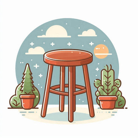 Illustration of a wooden stool in a flat style. Vector illustrationのイラスト素材