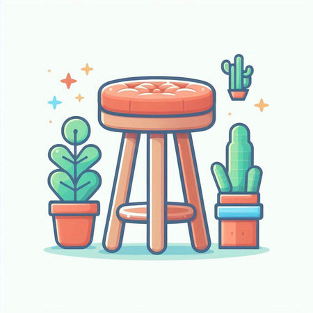 Illustration of a stool with a cactus in a pot.のイラスト素材