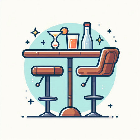 Cocktail bar. Vector illustration in flat linear style on white background.のイラスト素材