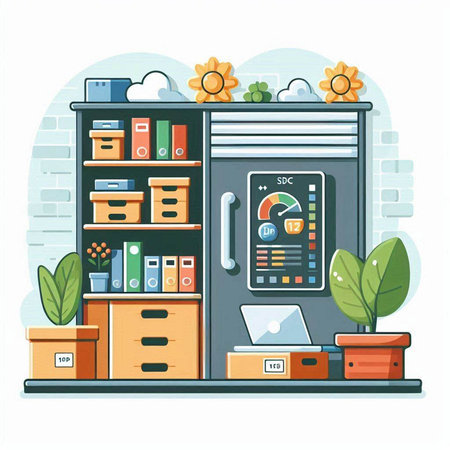 Home office interior with furniture and equipment. Flat style vector illustration.のイラスト素材