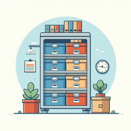 Office cabinet with documents and folders. Vector illustration in flat style.のイラスト素材