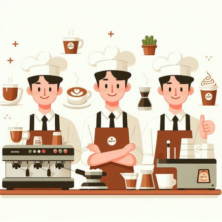 Coffee barista and cafe staff. Vector flat illustration.のイラスト素材