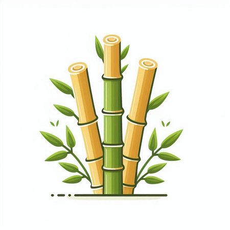 Vector illustration of green bamboo stems isolated on white background. Flat style.のイラスト素材