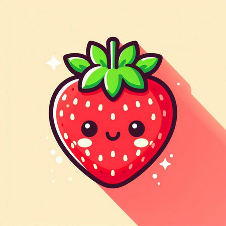 Cute kawaii strawberry with long shadow. Vector illustration.のイラスト素材