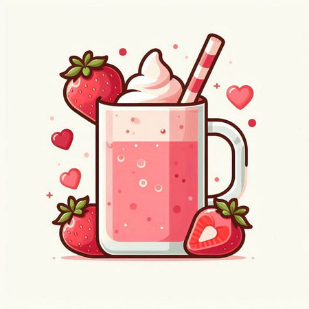 Strawberry milkshake in a glass. Vector illustration.のイラスト素材